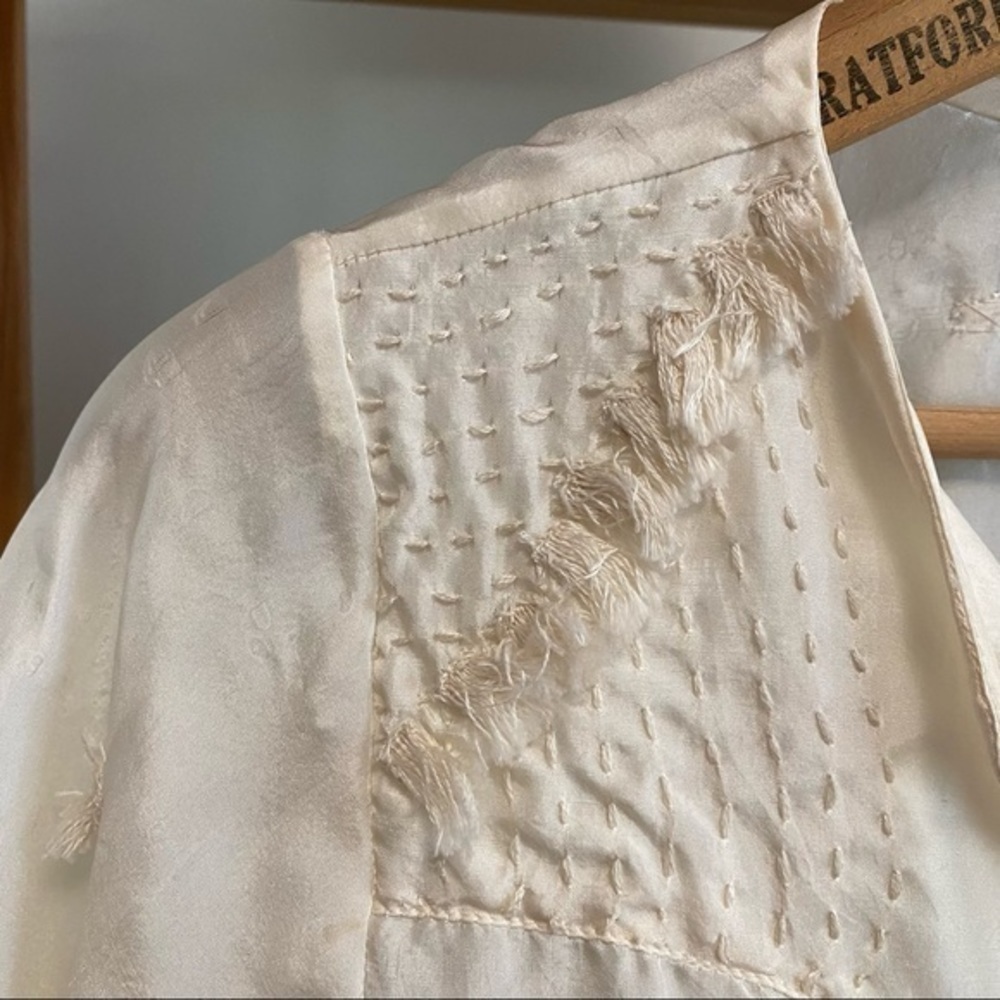 Anthropologie Pepin Cream Crinkled Silk Tassel Blouse Top XS - Picture 8 of 15